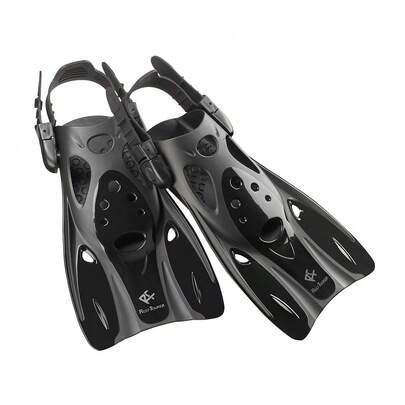 Reef Tourer Snorkel Fins, Adjustable Open Heel, Compact Short Blade Swimming Snorkeling Flippers, Travel Size, RF0106P