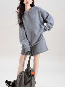 Alicedudu 2件套女士秋冬优雅圆领毛衣和短裤