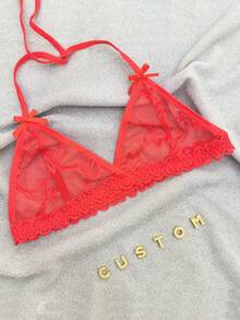 Two-Piece Custom Christmas Women's Backless Lace See-Through Sexy Lingerie Set - Red - View 2