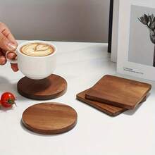 5pcs Wooden Coasters, Round And Square Cup Mats For Tea And Coffee, Heat Insulation Coasters, Suitable For Bar, Kitchen, Home, Dining Table Decor, Halloween, Thanksgiving, Christmas, New Year Gifts