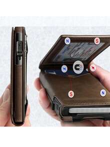 Wallet For Men, Men's Leather Smart Money Clip Wallet RFID Blocking Minimalist Bifold Pop Up Aluminum Alloy Magnetic Credit Card Case Holder With ID Window - Cà phê - Xem 3