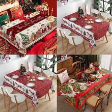 Une nappe de Noël joyeuse - motifs de fleurs rouges et d'arbres de Noël, en polyester, décorations rectangulaires pour le repas de fête