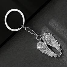 1 Fashion Angel Wing Keychain - Shiny Inlaid Design, Durable Metal Key Ring, Daily Use Gift For Men And Women Couples, Cute Metal Texture Pendant - 銀色 - 查看 4