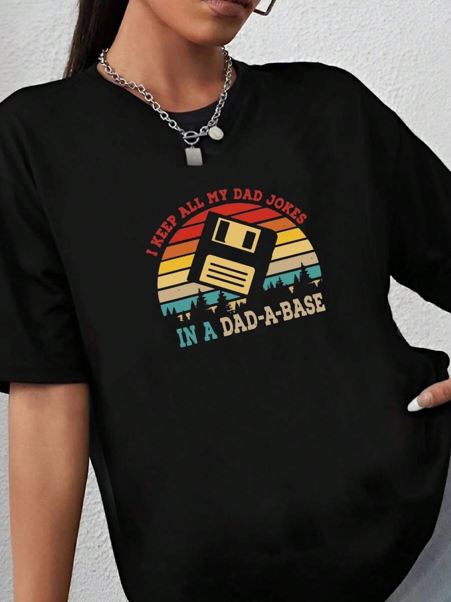 180g pure Cotton I Keep All My Dad Jokes In A Dad-a-base Shirt,New Dad Shirt,Dad Shirt,Daddy Shirt,Father's Day Shirt,Best Dad shirt,Gift for Dad fashion streetwear Summer T-Shirt For Women Casual Stylish women Breathable Print Round Neck Short Sleeve Soft graphic - Negro - Ver 1