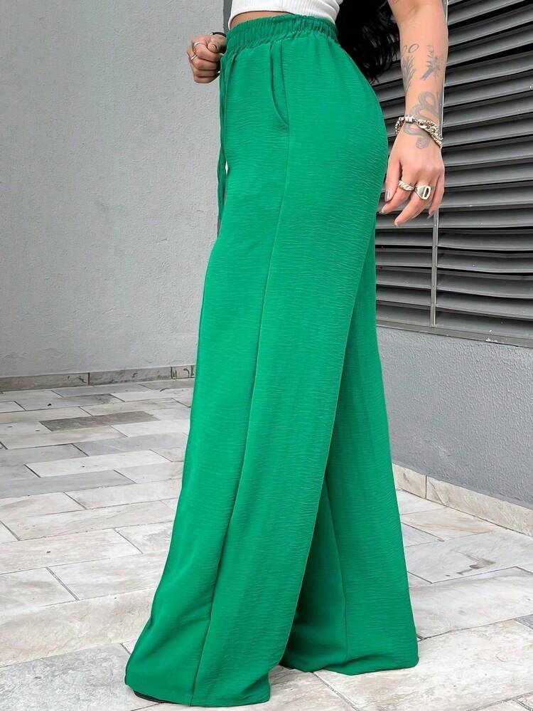 Women's High Waist Wide Leg Pants With Pockets - 綠色 - 查看 6