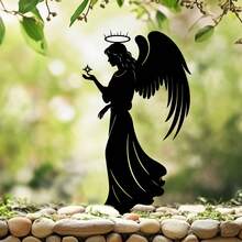 1 件花园守护天使 - 铸铁黑色乡村风格户外雕像，带花卉装饰，圣诞节、感恩节、复活节的精神节日装饰，花坛和庭院的耐候地面，送给她的贴心礼物，最佳圣诞装饰，完美的感恩节选择 - 黑色 - 查看 5