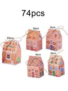 98/74/50/25PCS Christmas Gingerbread House Box,Gift Candy Box.Souvenir Gift Box. With Printed Patterns, Christmas Gift Box, Gift And Gift Box.Christmas Party Gift Boxes, Cardboard Gift Containers, Christmas Holiday Party Gifts, Candies,Gift Packaging - Multicolor - View 18