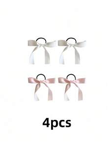 4/8/16pcs Multi-Function Hair Tie, White & Pink Satin Ribbon Hair Accessories Bow Hair Ties. Elegant & Simple Korean Style Hair Ties, Suitable For Women & Girls Daily Use, Gifts And Photography Props. ,Ponytail Holders ,Hair Elastics ,Hair Rubber Bands ,Scrunchies ,Hair Rope