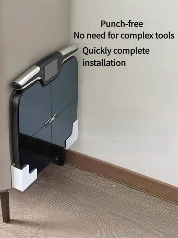 Soporte de pared para báscula - Montaje adhesivo sin rastro, organizador de plástico duradero y ahorrador de espacio para baño y gimnasio en casa, diseño elegante, construcción resistente, cajas de almacenamiento