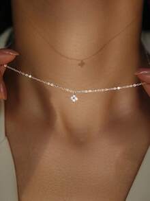 SYMFNY 1入組925純銀小巧可愛奢華人工三葉草吊墜項鍊，適合女性日常佩戴或假日使用