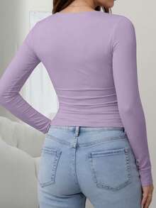女士休闲修身圆领长袖T恤 春季款 - 香芋紫色 - 查看 5