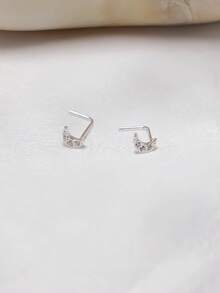 1 件 24G 鼻钉 925 纯银月亮鼻环耳钉 L 形镀金鼻孔饰品鼻钉 男女通用 - 銀色 - 查看 4