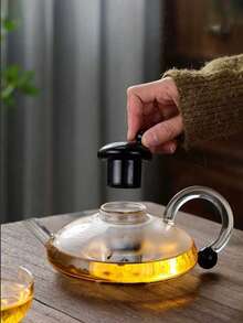 1-Piece Borosilicate Glass Teapot Set With Heat-Resistant Tape And Built-In Tea Strainer, Suitable For Loose Leaf And Flowering Teas, Ideal For Home And Restaurant Use