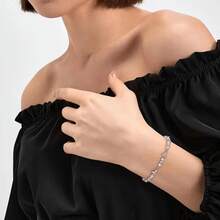 Crysdue Wedding Bridal Link Bracelet Brides Bridesmaids, Marquise Cubic Zirconia Tennis Bracelets Women Prom Jewelry - 02_粉紅色,銀色 7.5-9.1英寸 - 查看 7