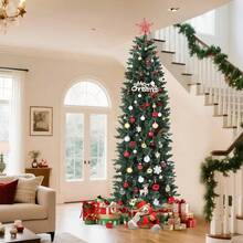 Árbol de Navidad de 7.5 pies, árbol de lápiz Artificial de Prelit, fácil de Montar, decoración de Navidad para el hogar, Fiesta, Oficina, Centro Comercial, día Festivo - Verde - Ver 4