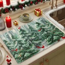 1pc Christmas Theme Trivet Mat, Christmas Pattern Absorbent Drying Mat, Kitchen Decor Coffee Machine Mat, Handmade Coffee Pot Draining Mat, Kitchen Floor Mat, Dining Table Mat, Kitchen Counter Dish Drying Mat, Breakfast Mat, Anti-Slip Heat-Resistant Draining Mat, Diatomite Draining Mat, Hides Stains, Super Absorbent Kitchen Mat, Easy To Clean Dish Rack Mat, Suitable For Kitchen, Dining Table, Cafe, Bar, Holidays, Parties, Home Decor, Holiday Gifts