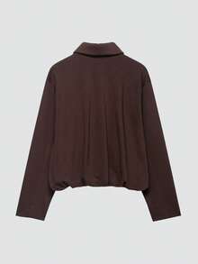 Women's Casual Solid Color Zipper Puff Jacket Coat, Fashion & Versatile, Autumn/Winter - Coffee Brown - View 2