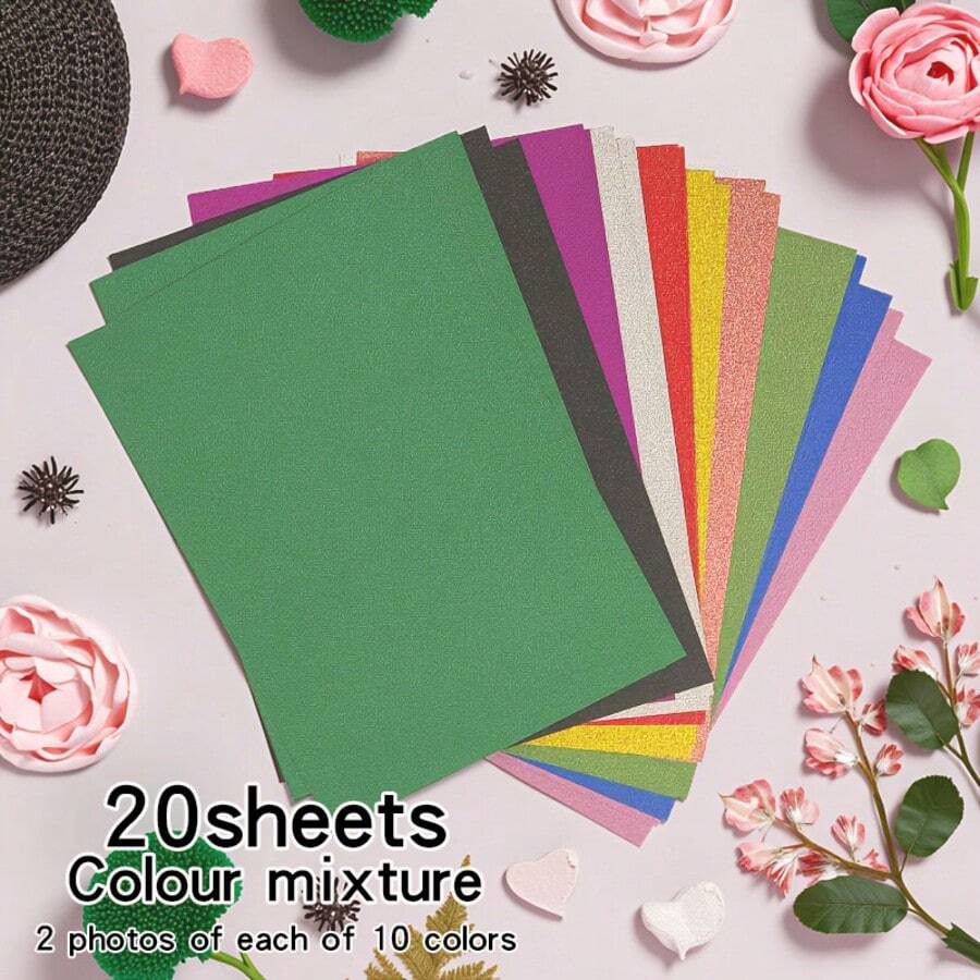 20pcs 250gsm Thick Colorful Glitter Cardstock Paper, A5: 14.85cm X 21cm / 5.85" X 8.27", Ideal For Folding, Cutting, DIY Crafts, Scrapbooking, Handmade Artworks, Christmas Decorations, Party Supplies For Birthday, Wedding - A5 - View 1