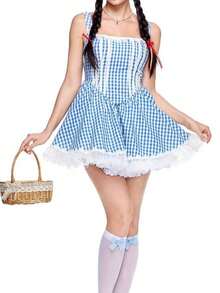 Women's Vintage Plaid Print Mini Corset Dress Halloween Costume Sleeveless Tank Dress Cosplay Outfit For Holiday Party - 藍白色 - 查看 1