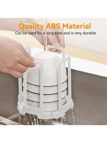 可扩展厨房储物整理架，带排水功能 - 塑料碗碟架、杯架和餐具托盘，适用于台面和户外聚会 - 彩色 - 查看 7