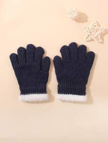1 双儿童针织手套，带毛皮饰边，保暖针织内衬手套，适合男孩和女孩，秋冬季，适合学生户外使用