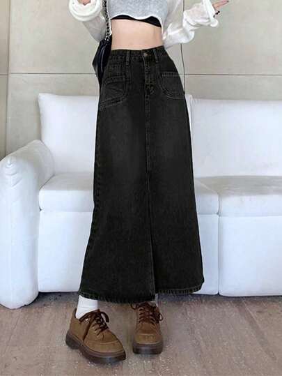 洗水长款牛仔裙，休闲秋装