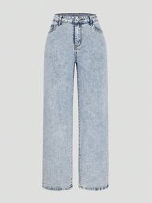 女士休闲优雅复古简约直筒牛仔裤，适合圣诞节和新年排队春季穿着。 - 藍色 - 查看 6