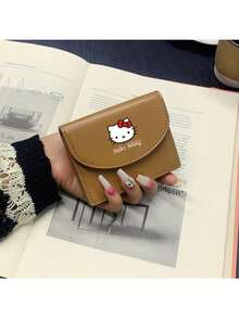 Sanrio Portafoglio da donna stile vintage Sanrio Hello Kitty - Chiusura a bottone a scatto, bordo in pizzo tinta unita, leggero e facile da trasportare per gli essenziali quotidiani, portafoglio di moda compatto per donna, mini portafoglio, portafoglio piccolo, portafoglio carino, portafoglio per carte, portafoglio per monete