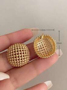 1 Pair Women's Metal Hollow Geometric Stud Earrings – Fashionable Statement Jewelry For Parties And Evenings – Versatile Dangling Design Perfect For Any Occasion - Hoa tai - Xem 5