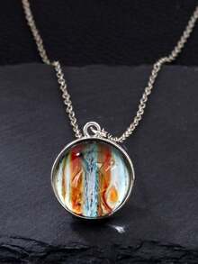 1pc Solar System Galaxy Nebula Necklace, Double-Sided Time Gem Glass Ball Pendant