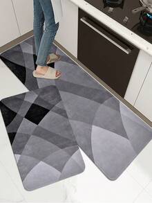 1/2 Pc Modern Gray Rhombus Pattern Printed Kitchen Mat, Soft Plush Rectangular Non-Slip Area Rug For Living Room, Dining Room, Bedroom - Multicolor - View 7