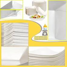 100 Pack 3lb Kraft Paper Food Trays Waterproof Heavy-Duty Paper Food Boats Disposable Serving Baskets Trays For Fries Sandwiches Burgers Hot Dogs Taco Popcorn Christmas Wedding White