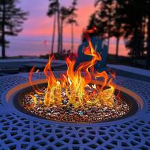 Fire Glass, 10LBS / 4.5KG High-Temperature Resistant Fireplace Rocks, 3/4-Inch / 19.05 Mm Reflective & Smokeless Firepit Glass Beads, High Luster Stone Landscaping For Fire Pit Table, Rich Amber - Dark Amber 10 Lbs - View 9