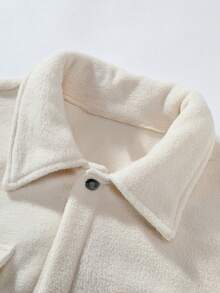 Reversible Fleece Shacket For Men, Beige Casual Versatile Soft Workwear Pocket Top - Apricot - View 5