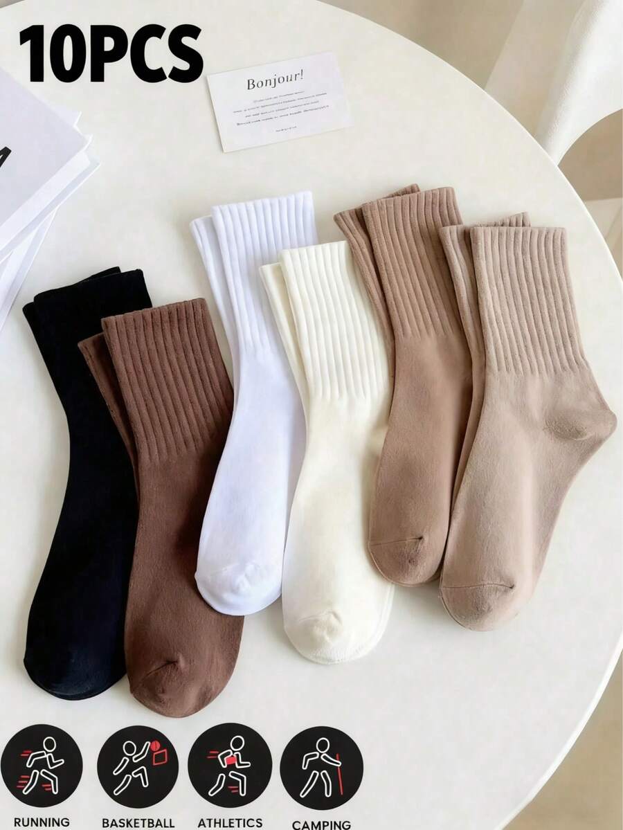 6pairs/Set Sporty Long Tube Socks Crew Socks