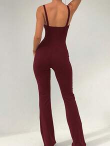 Onicee 女士夏季连体裤，酒红色，蕾丝饰边抹胸，吊带连体裤，适合情人节、约会、聚会、派对、旅行、度假、海滩等场合。 - 酒紅色 - 查看 4