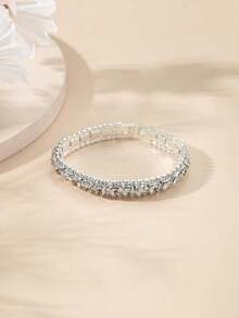 1PC Full Rhinestone Decor Bracelet For Women – Sparkling Crystal Statement Jewelry, Elegant & Glamorous Accessory For Parties, Special Occasions, Or Everyday Wear, Lightweight And Durable - 銀色 - 查看 3