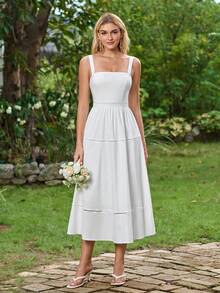 PARTHEA Backless Lace Spliced Ruched Bodycon Cami Elegant Dress(Zipper,Sexy,Elastic Force) - White - View 5