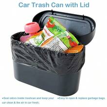 KITBEST Car Trash Can Bin With Lid 120 Pcs Trash Bags And 4 Pcs Car Hooks. Mini Car Garbage Can Small Car Accessories Trash Bin Dustbin Organizer Container For Car Office Home