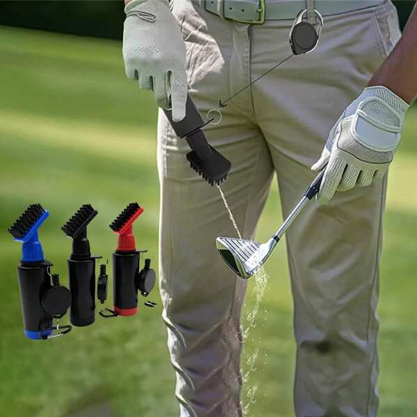 1 pièce Brosse de nettoyage par pulvérisation sous pression pour club de golf avec boucle rétractable et outil de nettoyage de rainure