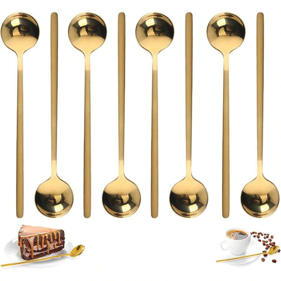 8 piezas de cuchara de té y café dorado: adecuado para capuchino, Espresso, postre, leche y crema - 1 - Ver 1