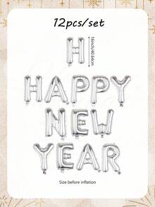 12 件新年快乐气球套装，包含银色“新年快乐”横幅装饰气球，适用于新年派对装饰、2026 新年装饰、2026 除夕派对用品、新年和圣诞节氛围主题装饰拍照道具 - 彩色 - 查看 2