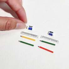 1pc Mini Multi-Function Pencil Box, Stationery Case, Ruler, Color Pens, Miniature Prop, Dollhouse Decoration, Photography Prop