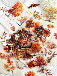 50pcs/Pack Vintage Tree & Floral Stickers For Scrapbooking, Diary, Album Decoration, Spring/Summer/Autumn/Winter Scrapbook Supplies Stationery - Multicolor - View 14