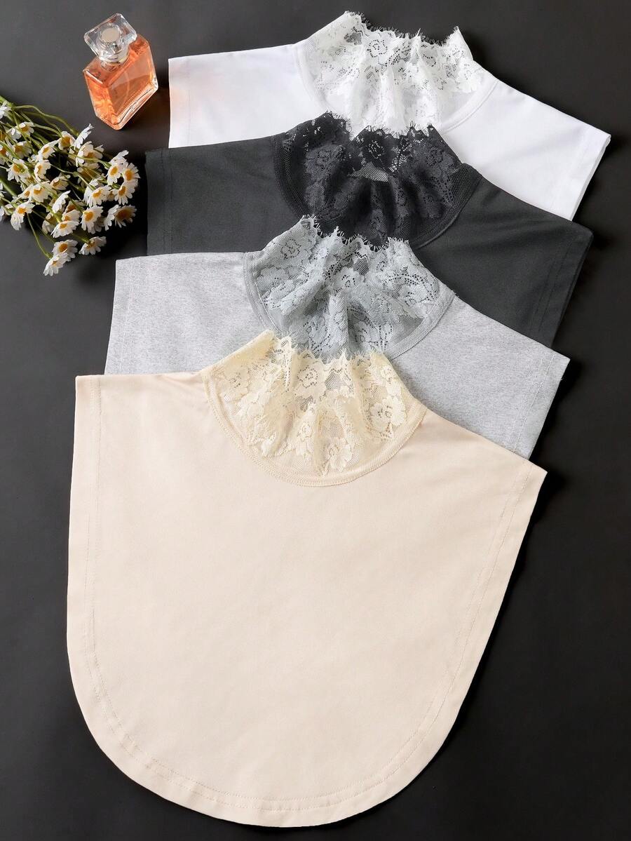 1pc Women Lace Collar Neck Warmer Solid Color Undershirt, Cute Floral Petal Fake Collar, White For Dress For Christmas Decor - Multicolor - View 1