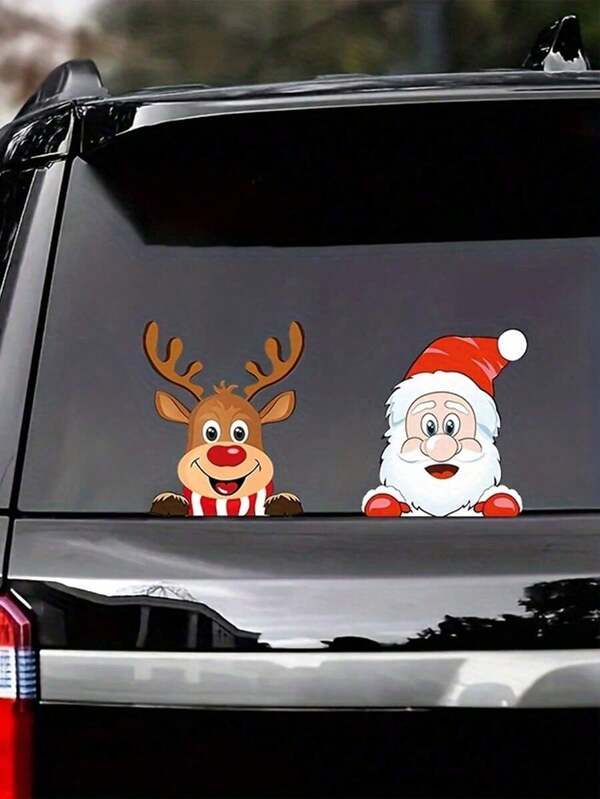 1pc Christmas Vehicle Stickers - Santa And Reindeer Waterproof Window Decals - Self-Adhesive Vinyl Christmas Decorations 5.9*5.9in For Glass Metal Ceramic Surfaces - Anime Theme Single Use  Christmas Decor  Wall Stickers Room Decor Wall Decor Home Decor