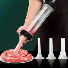 Manual Push Sausage Stuffer - Heavy Duty Plastic With 3 Nozzles, Suitable Homemade Sausages, Parties, And Kitchen Use - Easy-To-Clean Design - 手推式充氣裝置 + 3 根推式氣管 - 查看 10