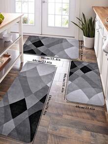 1/2 Pc Modern Gray Rhombus Pattern Printed Kitchen Mat, Soft Plush Rectangular Non-Slip Area Rug For Living Room, Dining Room, Bedroom - Multicolor - View 3