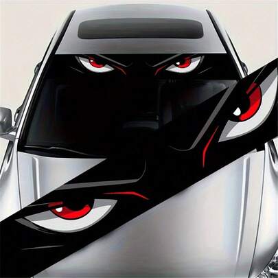 1pc Anime Style Car Windshield Sticker - Made Of Scratch-Resistant Vinyl, Red & Black Character Pattern, Self-Adhesive Design Fits All Vehicles, Durable & Easy To Apply, Ideal For Anime Fans & Car Enthusiasts, Anime Car Accessory, Vehicle Customization, Eye-Catching Graphic Design, High-Quality Printing