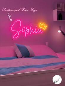1pc Customized Neon Light Decor Lamp, Personalized With Name Or Phrase, USB Powered, Dimmable - INS Style Wall Decor Light, Minimalist & Fashionable - Romantic Lighting, Suitable For Halloween, Thanksgiving, Christmas, Bedroom, Women, Girls, Wedding, Birthday And More - Hot Pink - View 2